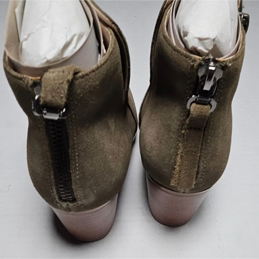 Sole‎ Society River Army Cow Suede Ankle Booties Side Zip Block Heel Womens 6.5M